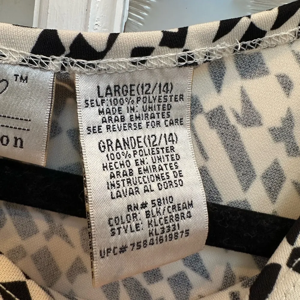 Vintage Kathie Lee Collection 90’s Asymmetrical Black Cream Midi Dress Size L - Image 8