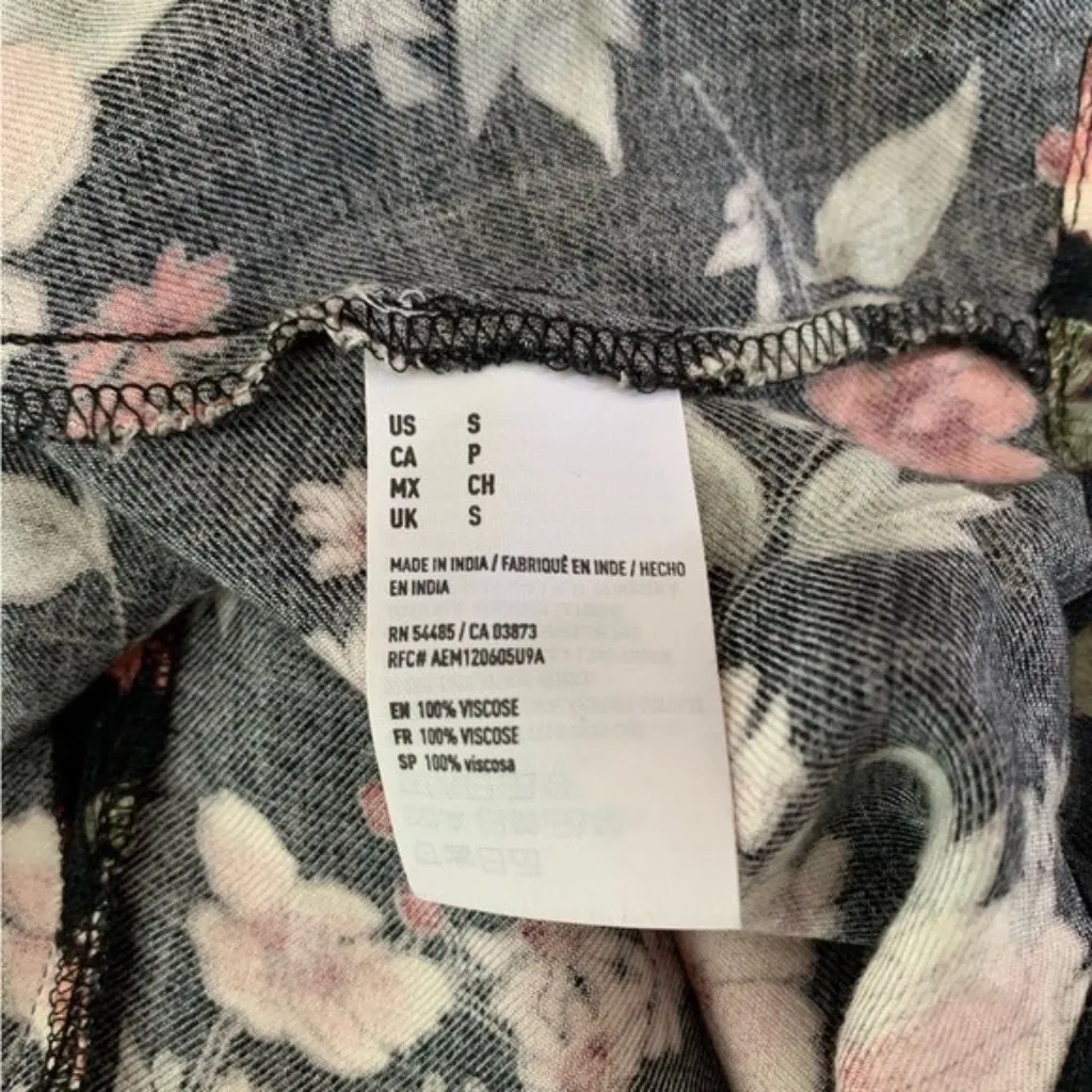 American Eagle Black Floral Long Sleeve Mini Dress Cottagecore Boho‎ Stretch S - Image 7