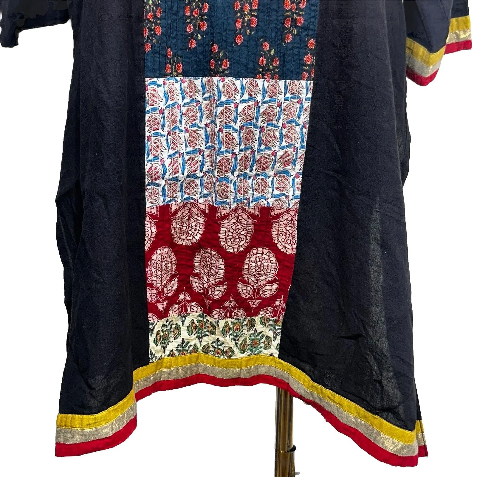 Boho Ethnic Patchwork Tunic Top Black Multicolor V - Image 3