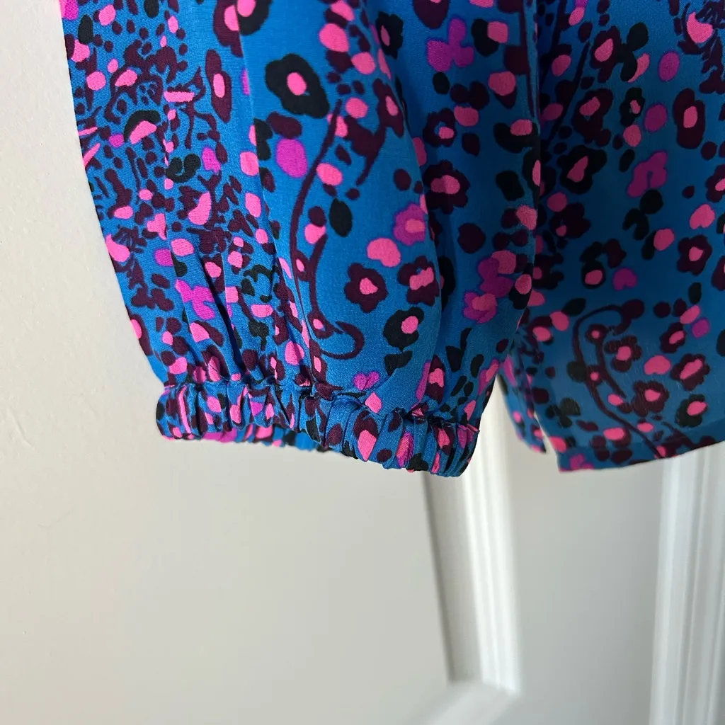 Lilly Pulitzer Elsa Silk Long Sleeve Top Blue Pink - Image 3