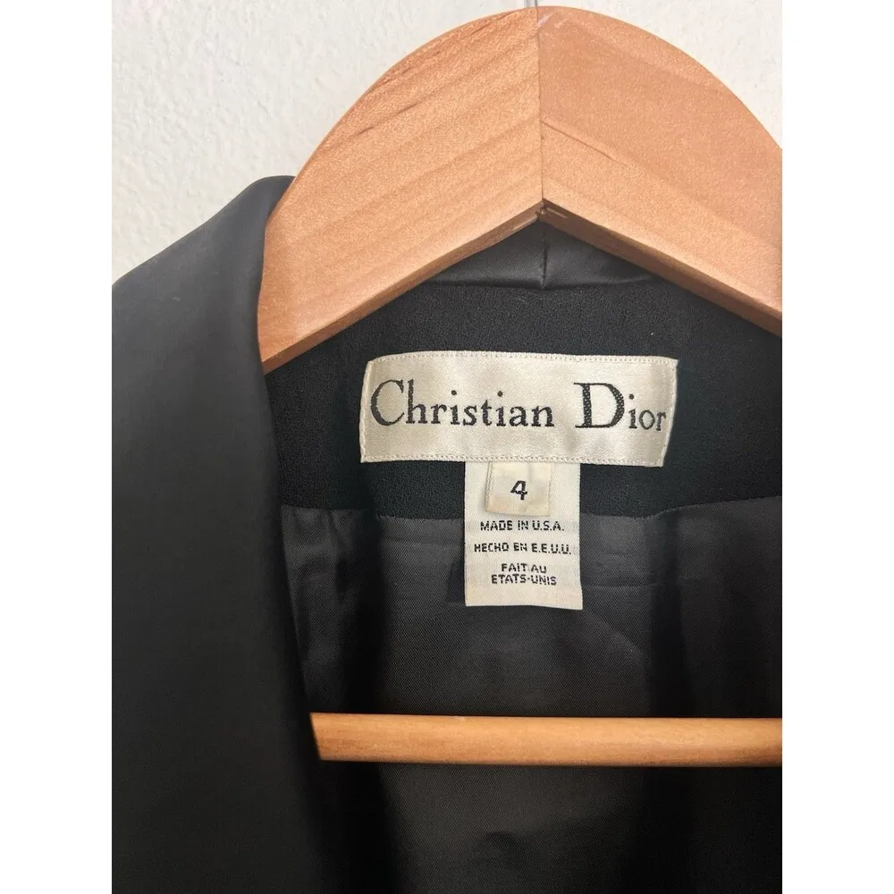 Vintage 1980's Christian Dior Black Wool Single Button Down Blazer Jacket Size 4 - Image 9