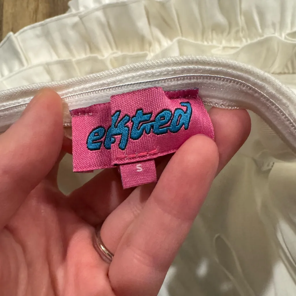 Edikted Strapless Ruffled Mini Dress White Small - Image 6