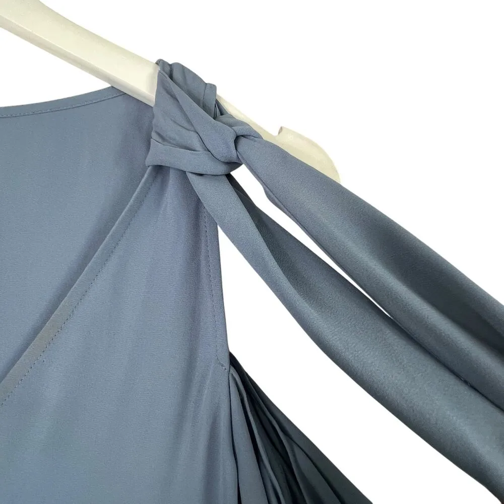 BCBGMaxAzaria Ellyson Mini Dress XXS Blue Chambray Cold Shoulder Swing Baby Doll - Image 6