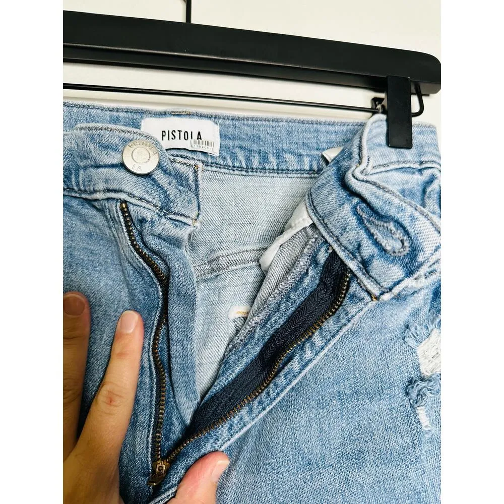 PISTOLA Light Wash Denim High Rise Distressed Raw Split Hem Jeans Size 28 - Image 9