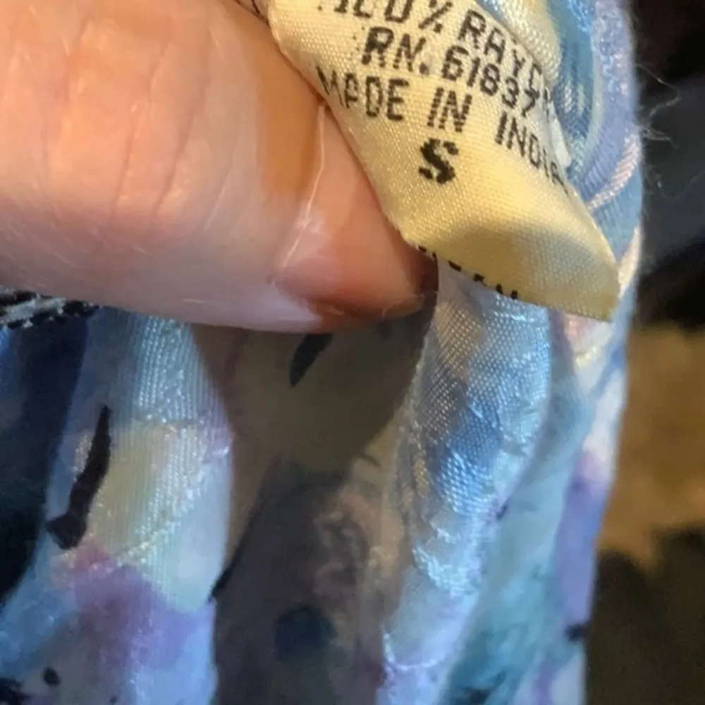 Vintage‎ pastel abstract floral silky button collared top Small Blue - Image 4