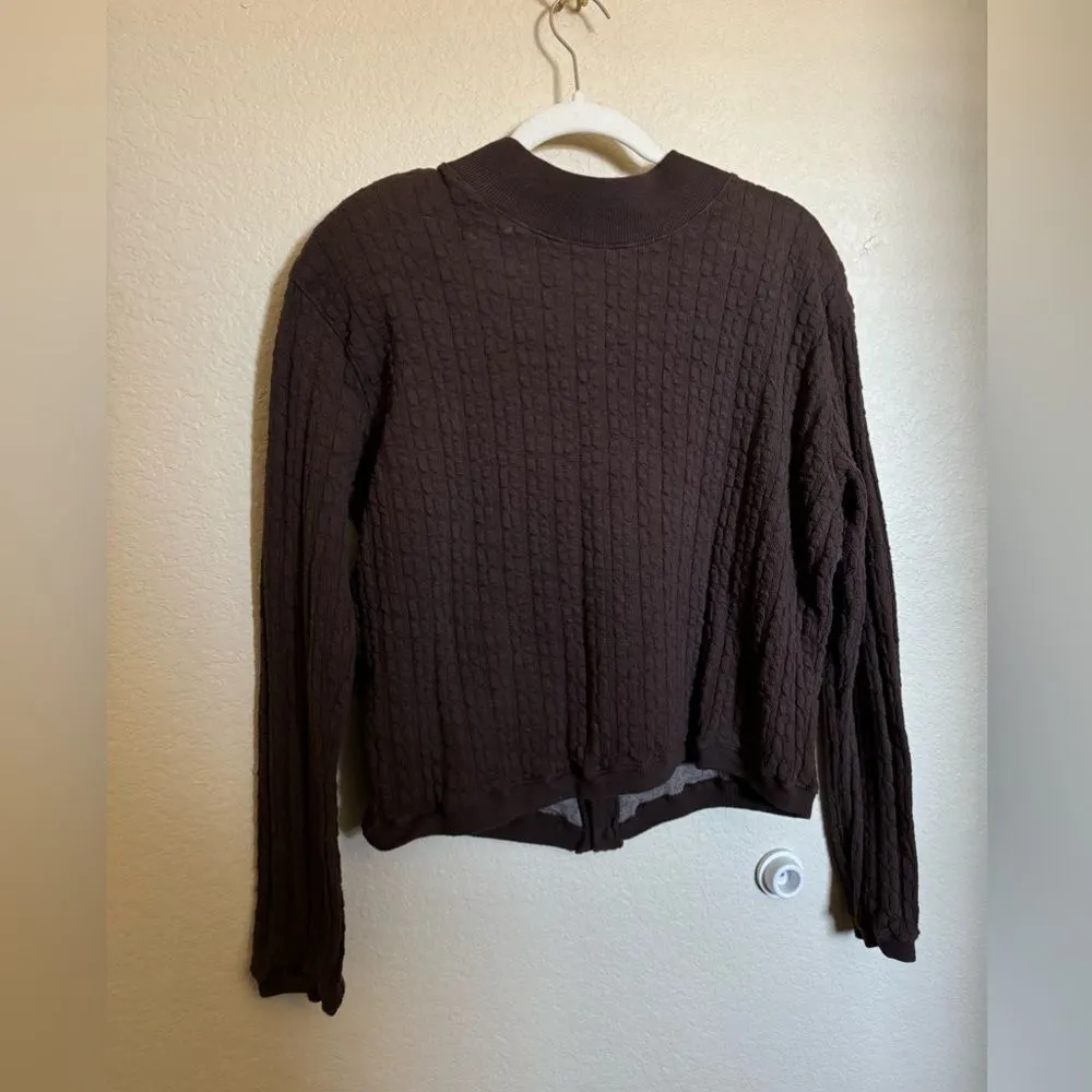 Vintage CP Shades Cable Knit‎ Sweater in Medium Brown Buttoned Back Reversible - Image 2
