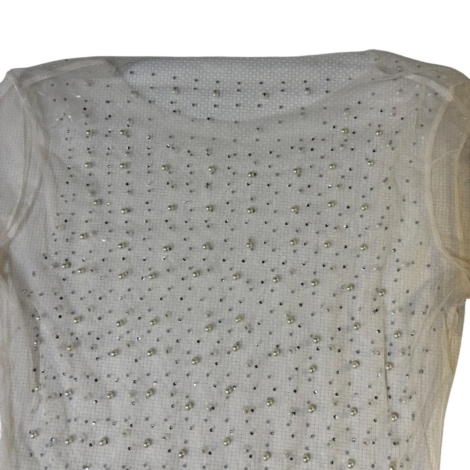 Sheer Pearl Rhinestone‎ Embellished Long Sleeve Dress Party Cocktail M* White Size M - Image 4