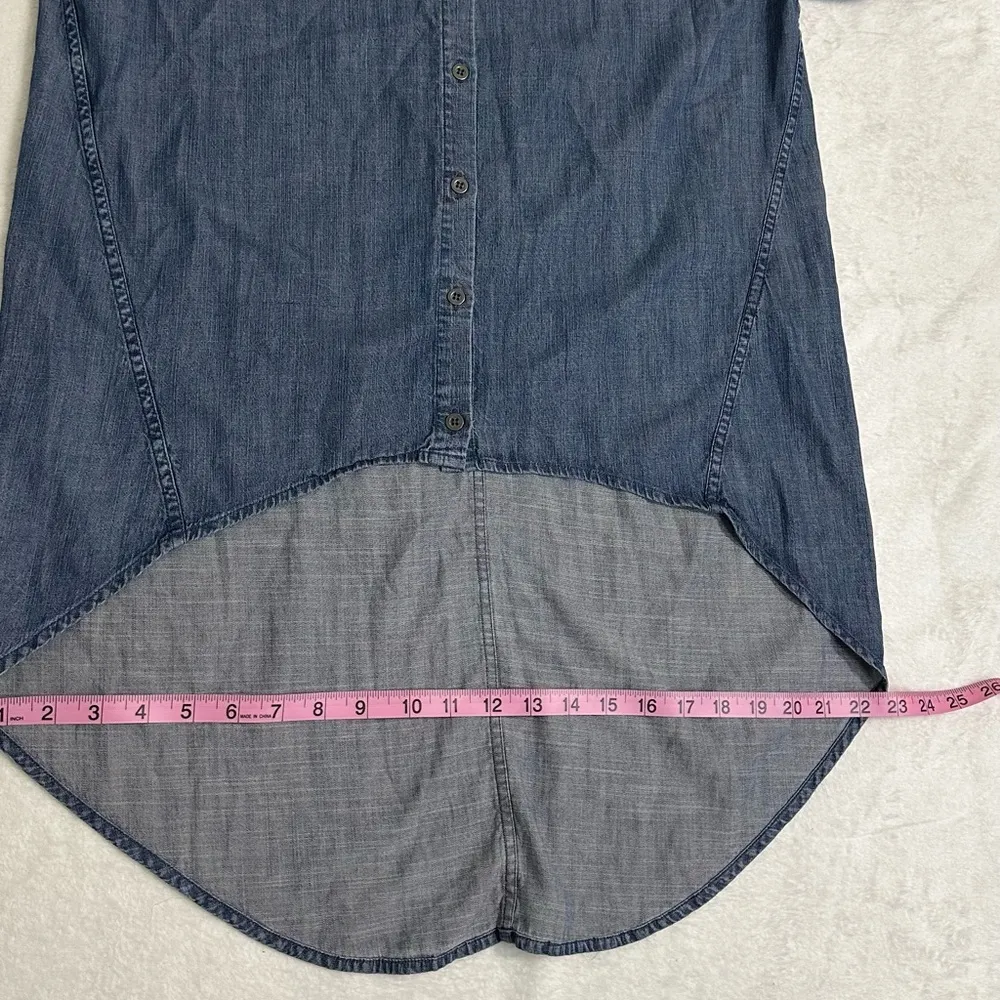 Eileen Fisher Blue Chambray Denim Asymmetrical Long Sleeve Shirt - Image 7