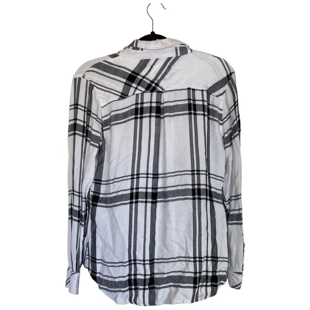 RAILS Hunter Plaid Button Down Shirt in Bone and Black Size Medium Flannel - Image 2