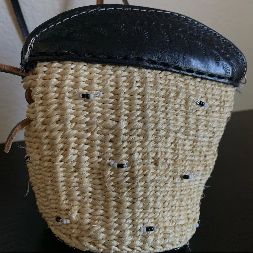 Straw Mini Basket Bag Black - Image 3