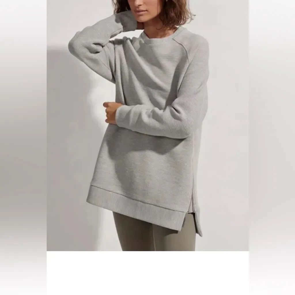 Varley Manning Sage Gray Ribbed Adjustable Zippered Side Slits Sweater - Image 3