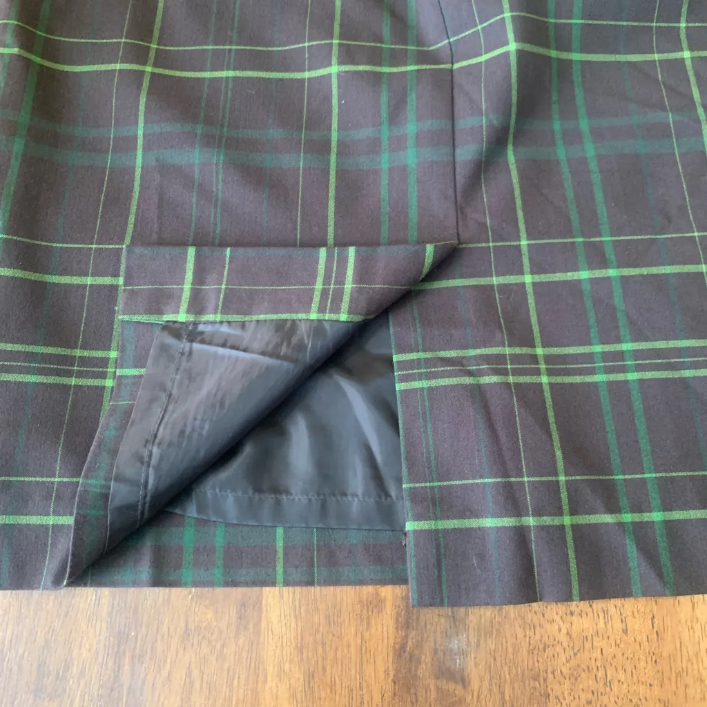 Cato Skirt 10 Brown & Green Plaid Pencil mini Zip Back Lined Preppy Academic - Image 6