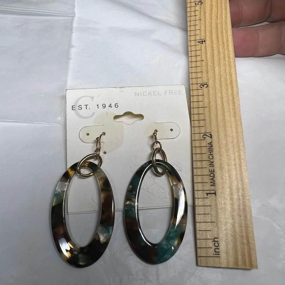 Established 1946‎ Tortoise Shell Plastic Oval Dangle Earrings Blue - Image 9