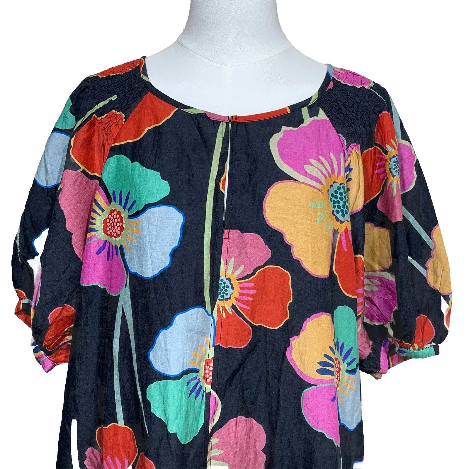 Velvet by Graham & Spencer Floral Dress Size M Puff Sleeve Boho Cotton Silk Size M - Image 2