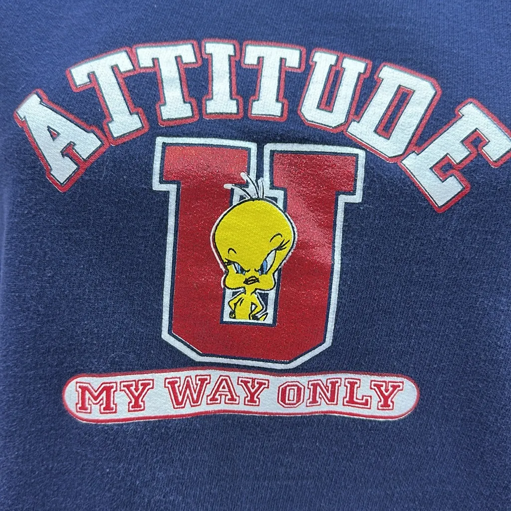 Vintage Looney Tunes Tweety Bird Attitude University Sweatshirt Blue Crew Neck M Size M - Image 8