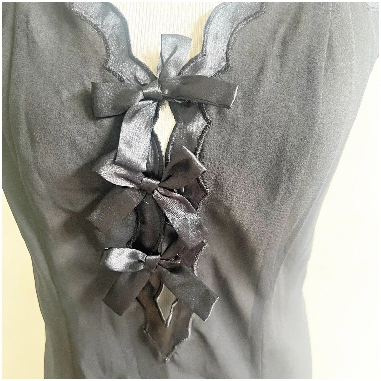 Fredericks Of Hollywood Lingerie Chemise Slip Bow Ties Sz Medium Black Coquette - Image 8