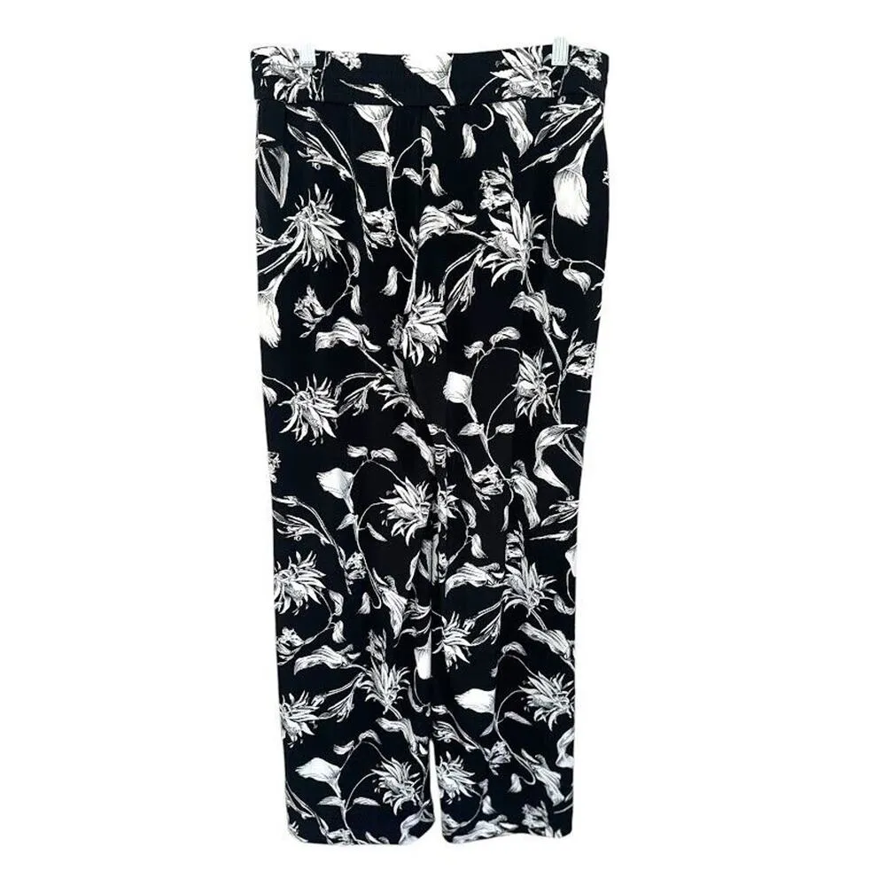 WHITE HOUSE BLACK MARKET WHBM Pants Size S Black White Floral Wide Leg Palazzo - Image 5