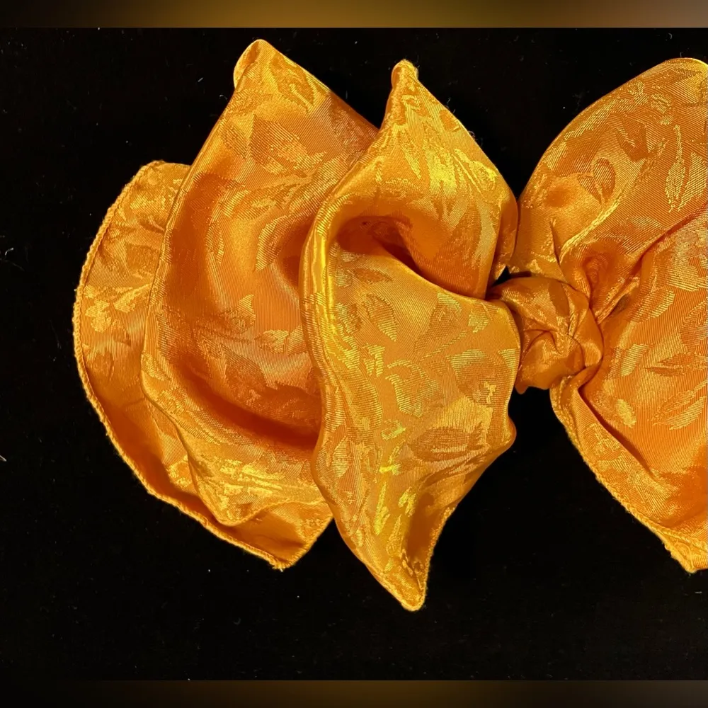 Vintage 90s Yellow SATIN EFFECT Big Hair Bow Barrette Clip Oversized - Image 3