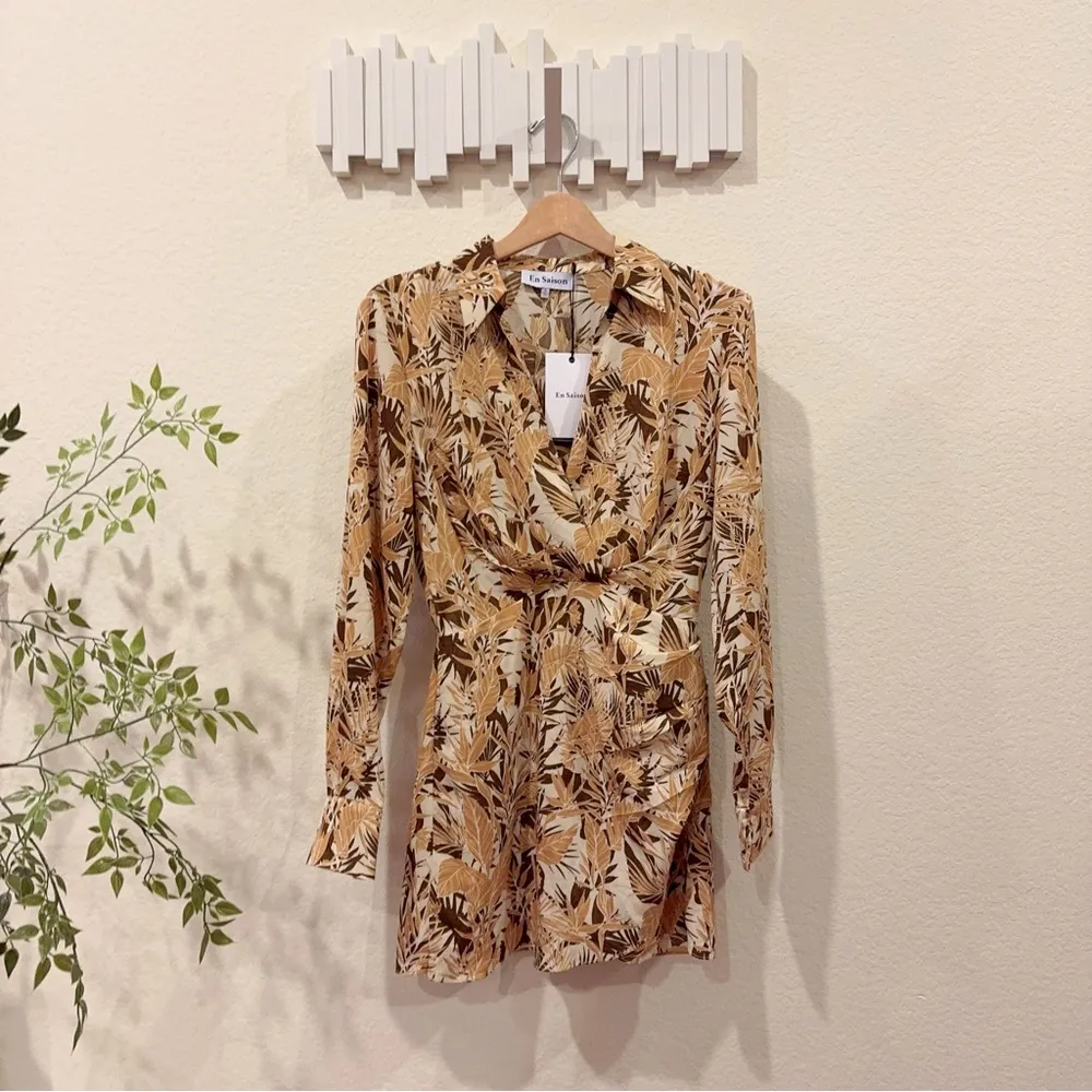 En Saison Fawn Mini Shirt Dress in Fawn Floral Size Small NWT Brown - Image 2