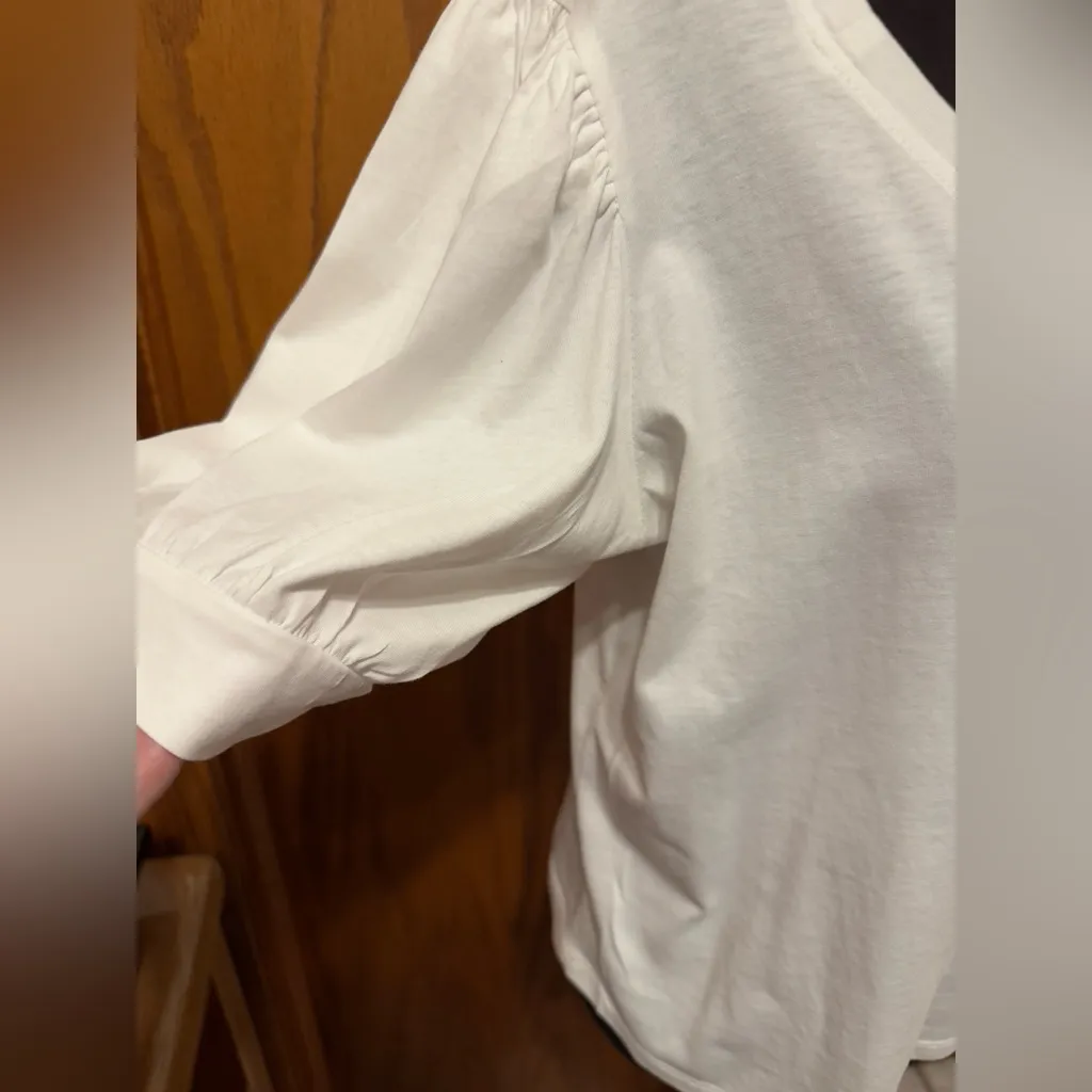 7 For All Mankind White Cotton Puff Sleeve Top size Large- minor flaw see photo - Image 5