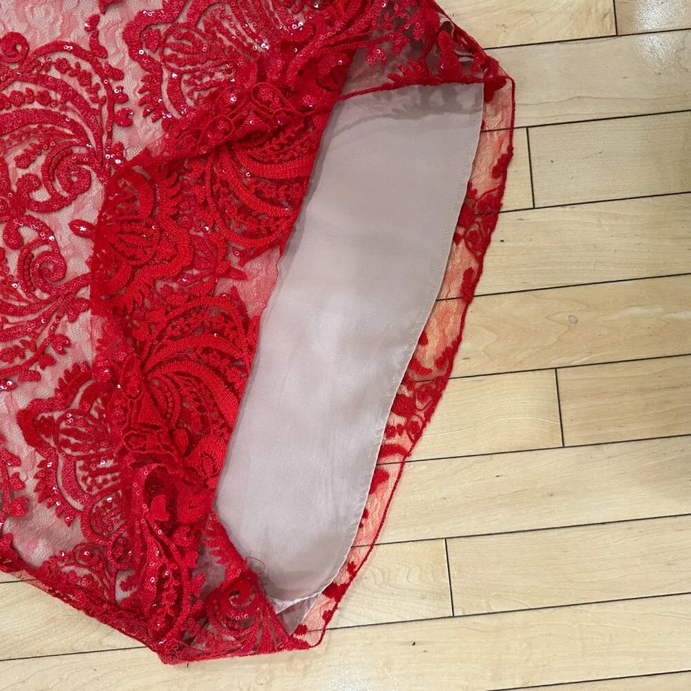 FREE PEOPLE Night Shimmers Mini Dress Sequin Lace Deep V Neck Size 2 - Image 11