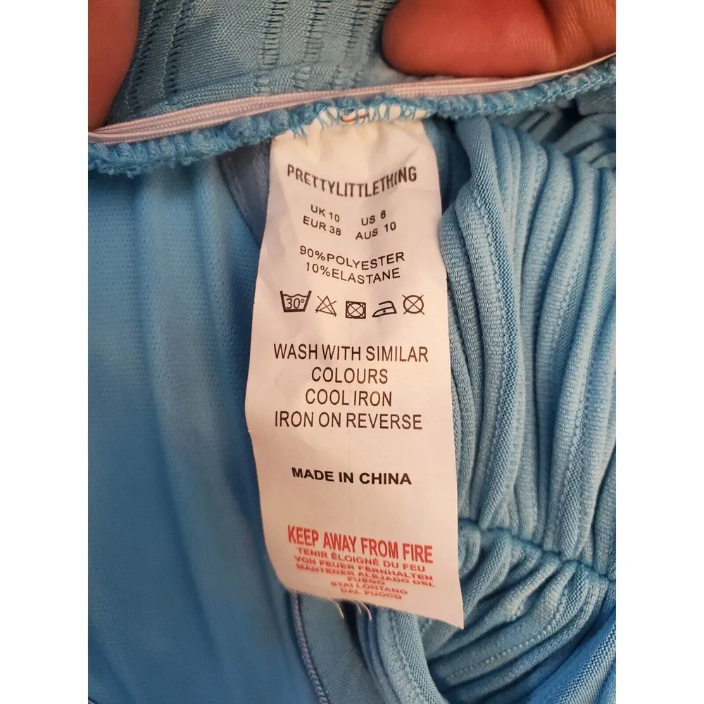 Pretty Little Thing Women Blue Polyester Ruched Bodycon Knee Length Dress Size 6 - Image 9