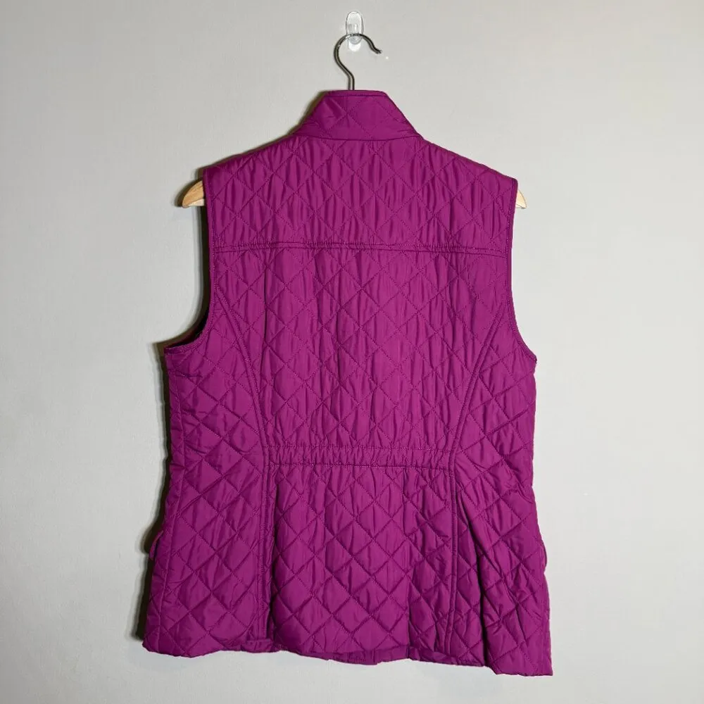Talbots Diamond Quilted Riding Puffer Vest Women's Medium Purple Fleece Lined - Image 4