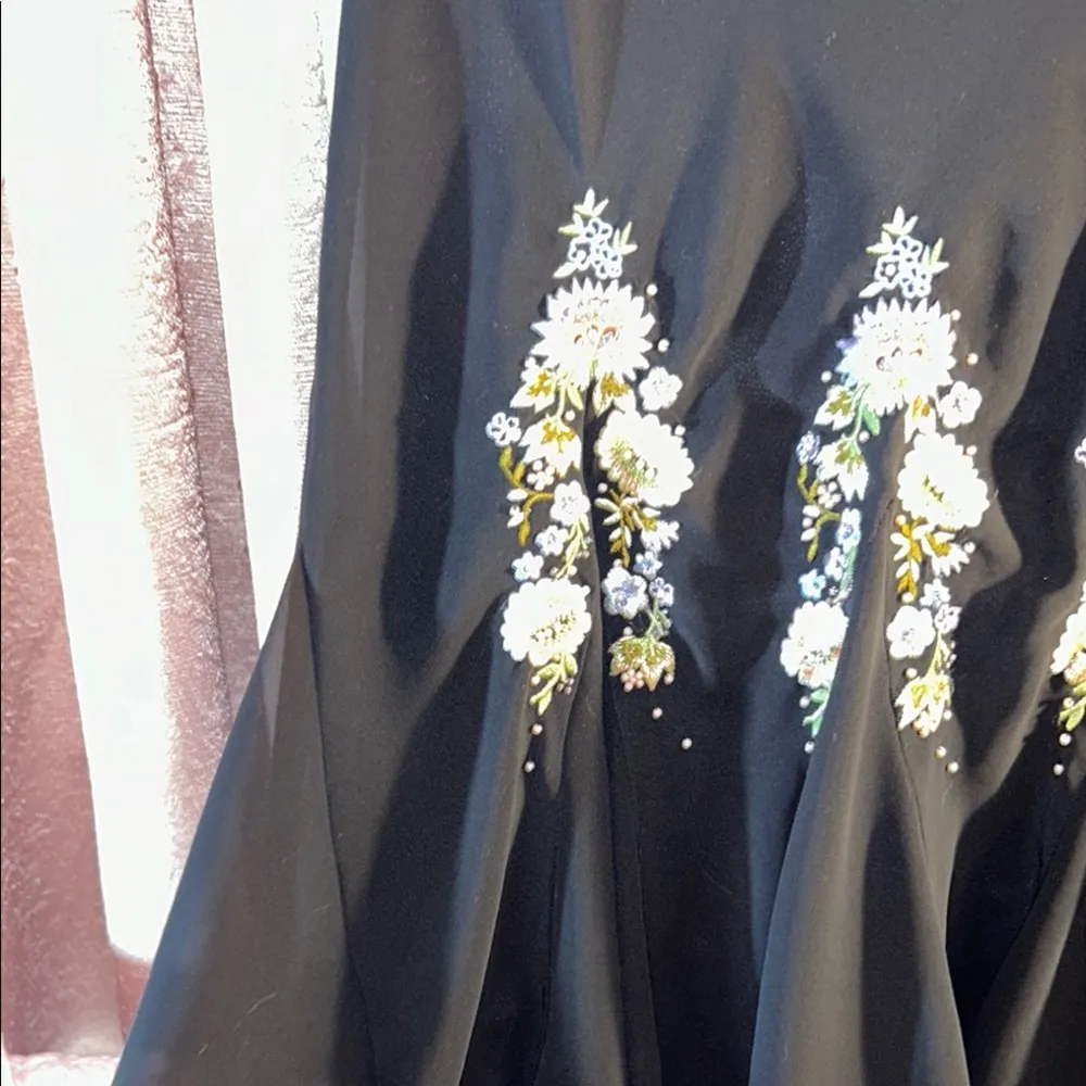 Vintage S.L. Fashions Size 12 Black Floral Embellished Midi Dress - Image 3