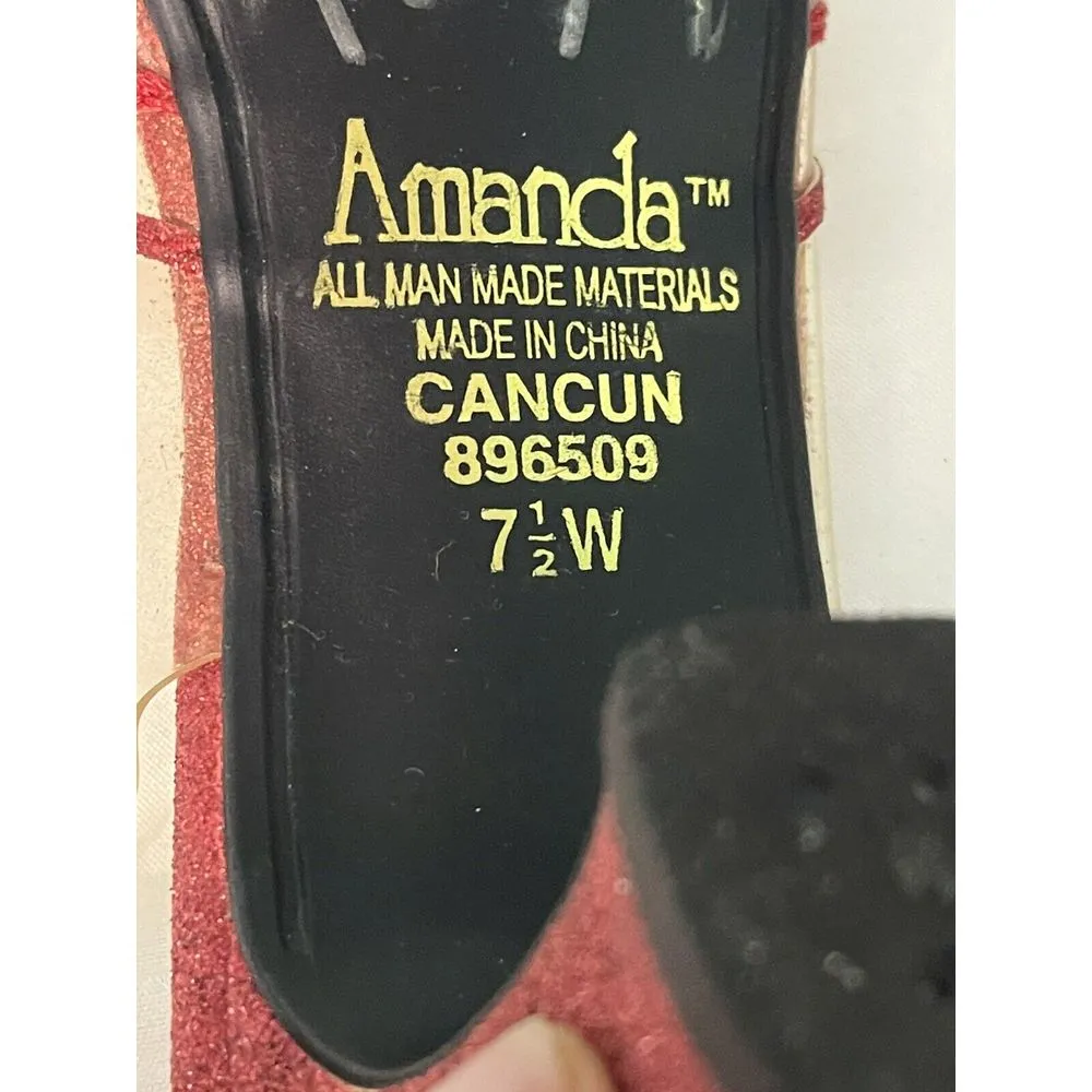 Vintage Amanda Cancun Red Glitter Slingback Closed Toe Sp Occasion Heels‎ Sz 7W - Image 8