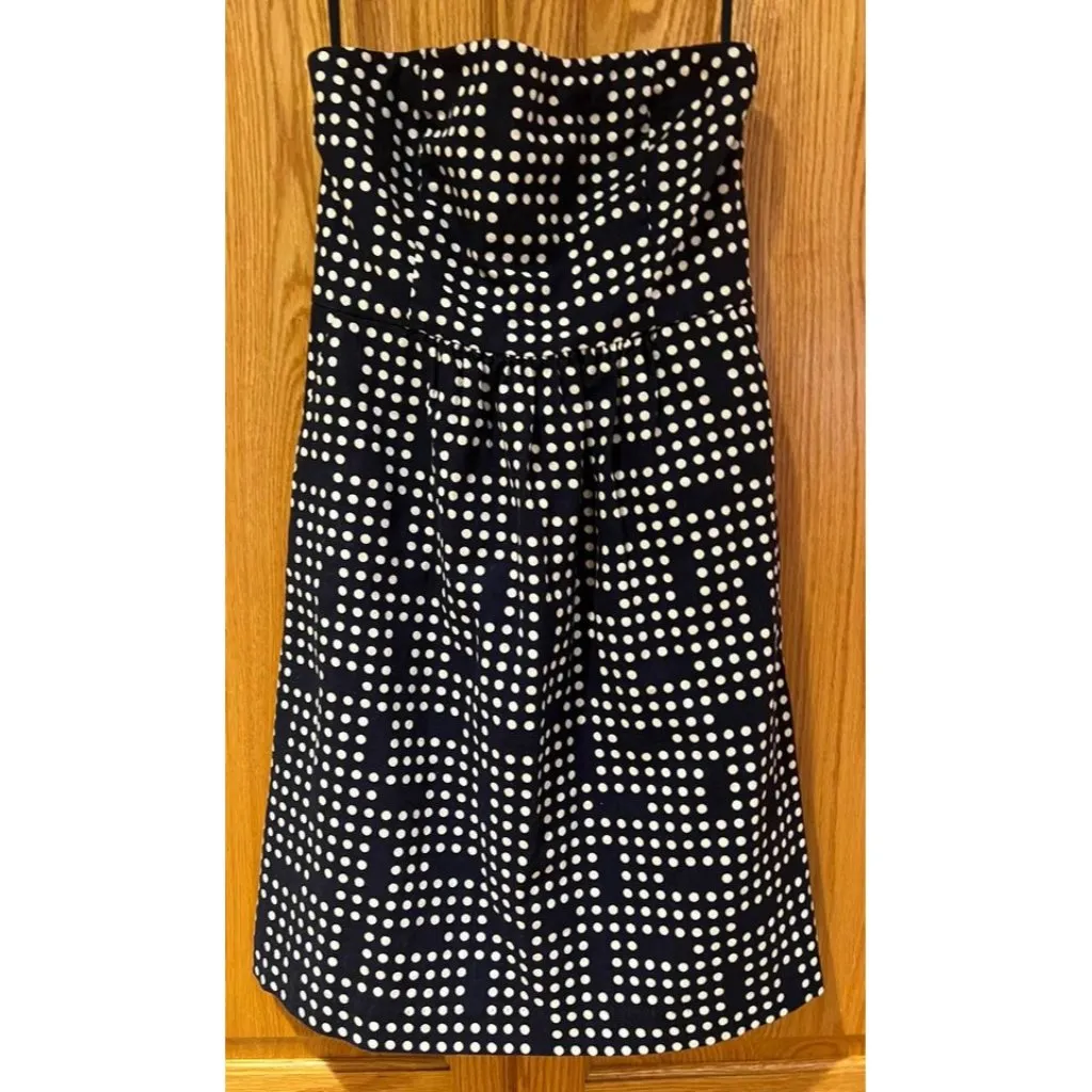 GAP Strapless Lined Cotton/Linen Navy Blue‎ & White Polka Dot Mini Dress Size 0 - Image 4