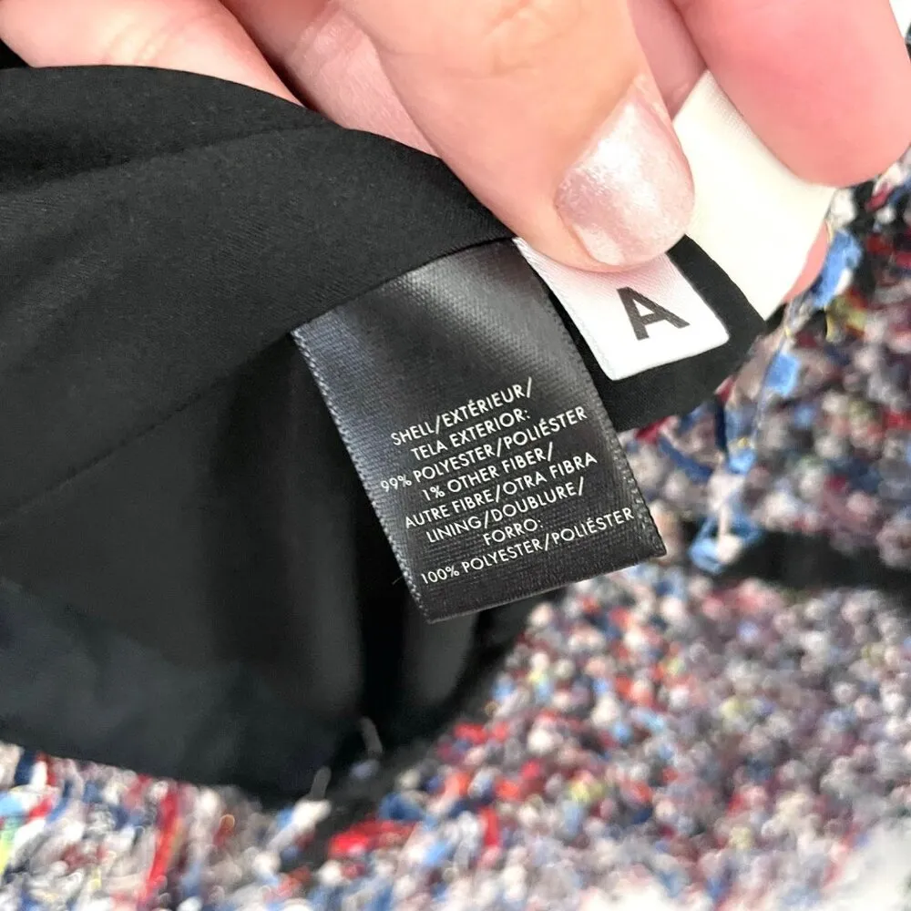 Ann Taylor Fiesta Tweed Fringe Jacket Red Blue Multi Color M Tall - Image 4