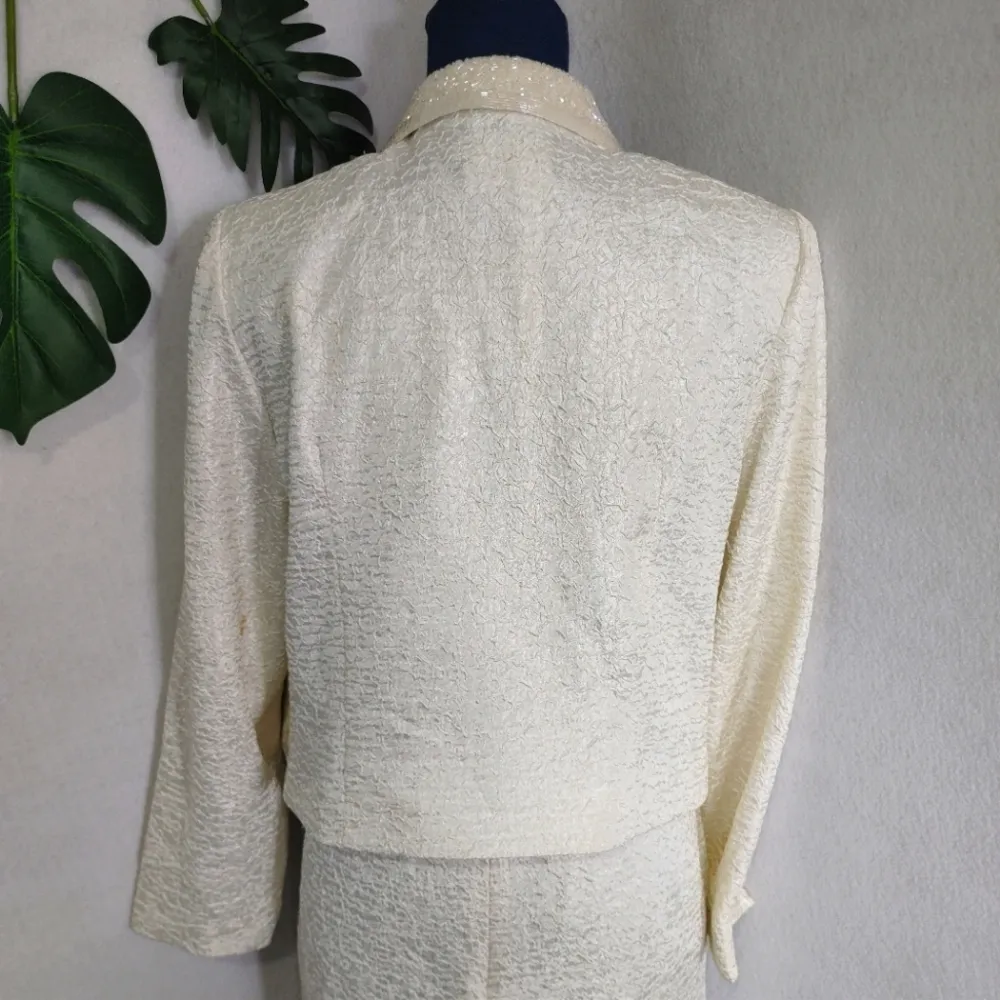 Vintage Ursula of Switzerland Ivory Sequin Collar Skirt Suit Set Size 10 - Image 10