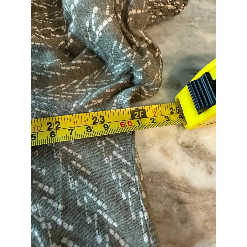 Women's Lucky Brand Olive Green White Patterned Blouse Size L - Image 5