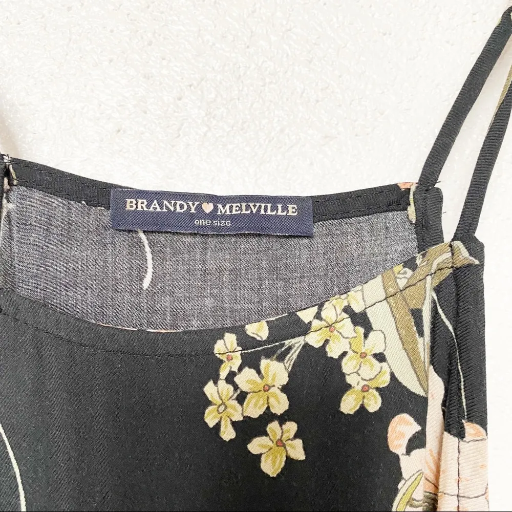 Brandy Melville Black Floral Tank Top One Size - Image 3