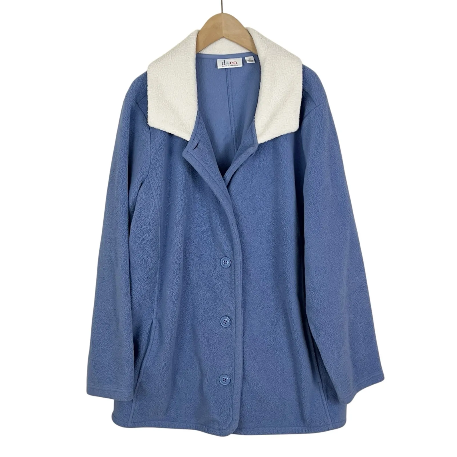 D&Co Blue Fleece Button Front Jacket with White Sherpa Collar Size 2X - Image 2