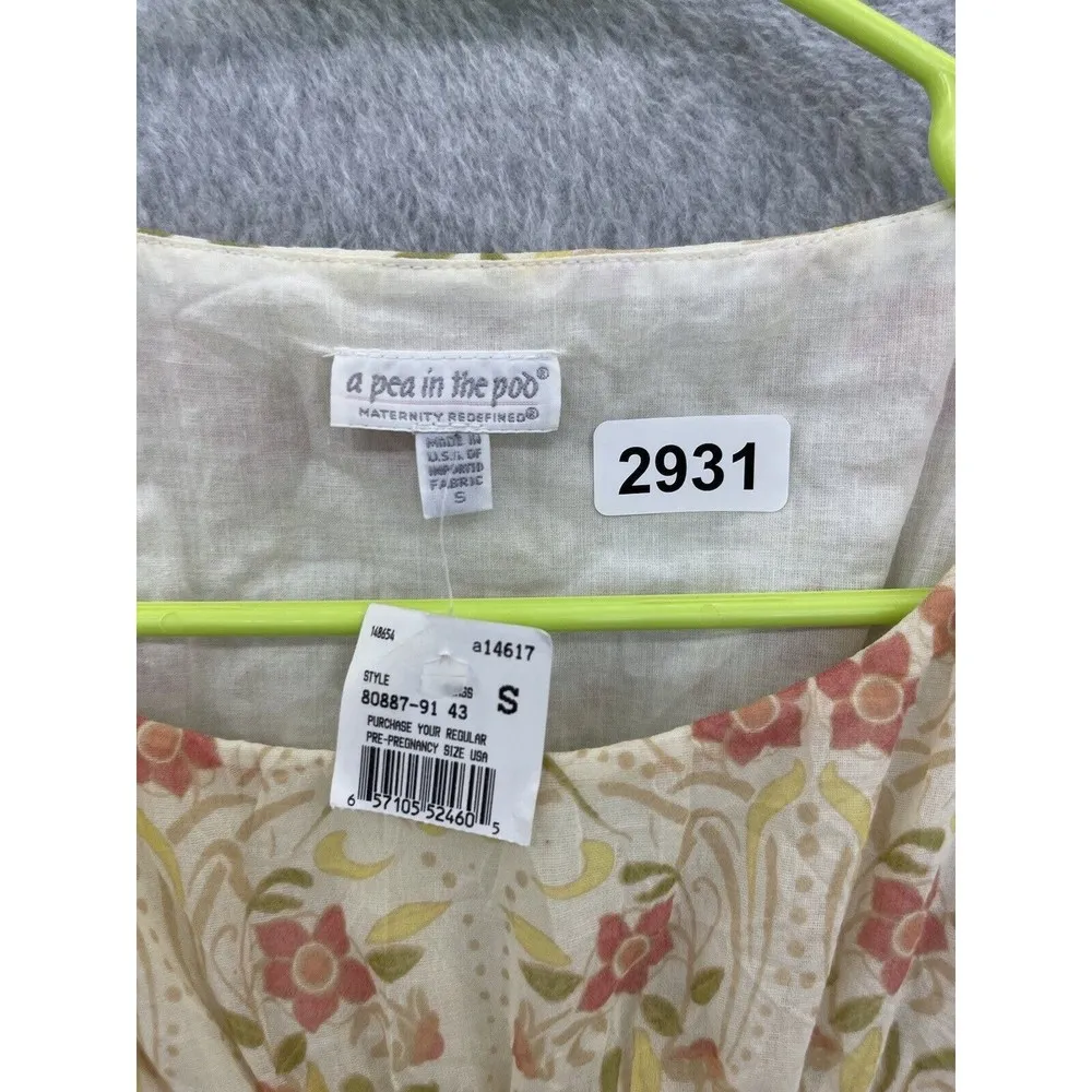 A Pea in the Pod Women's Blouse Smocked Floral Yellow Small Cotton Silk - Image 11