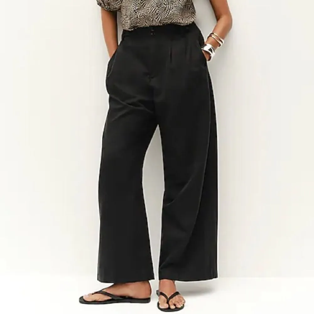 NWT Madewell Harlow Wide-Leg Pant Black Women Size 2P Linen Blend Casual Pockets - Image 2