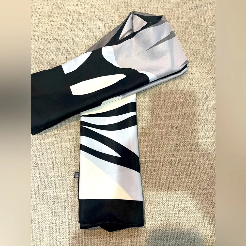 Women’s 90cm Twill Square Scarf Women Print Shawl Wraps Black - Image 4