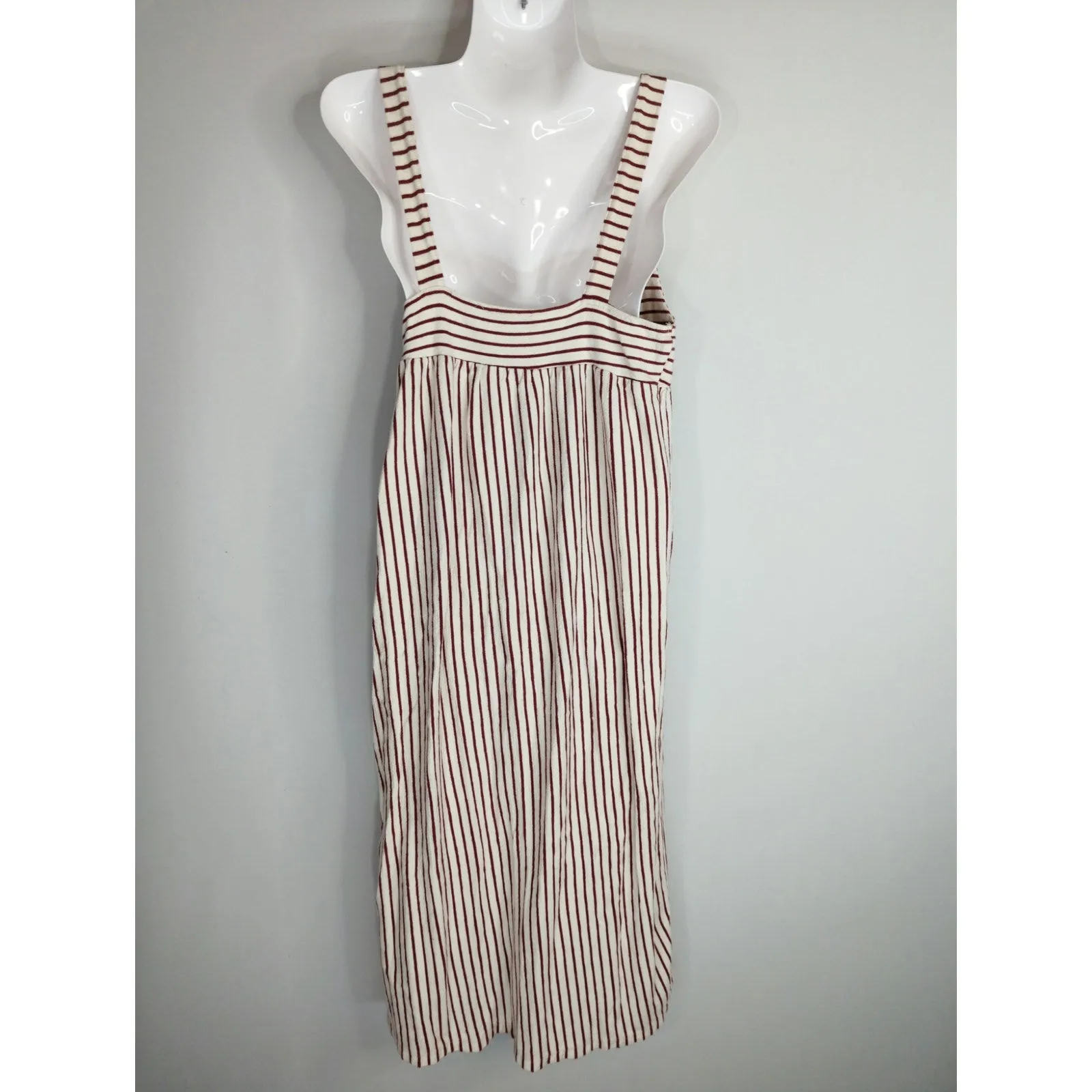Zara Burgundy & Cream Striped Midi Dress Women's Medium Empire‎ Waist Shift - Image 5