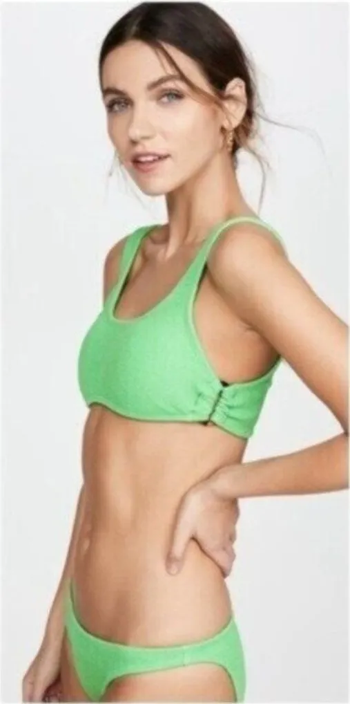 NWT PilyQ Kiwi Reef Halter Ring Side Bikini Set High Cut Full Bottom Medium - Image 1