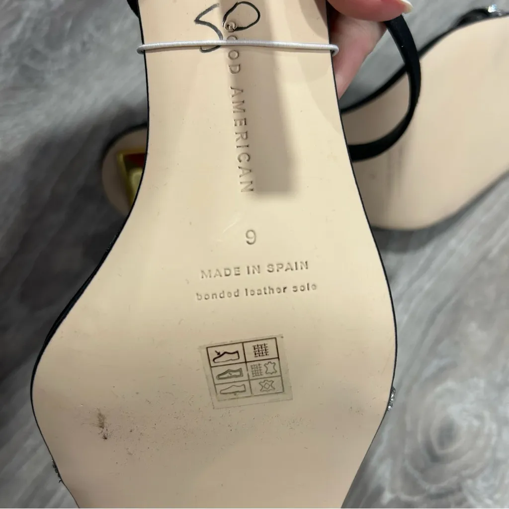 Good American Rhinestone Bling Strap Square Toe Heels - Image 8