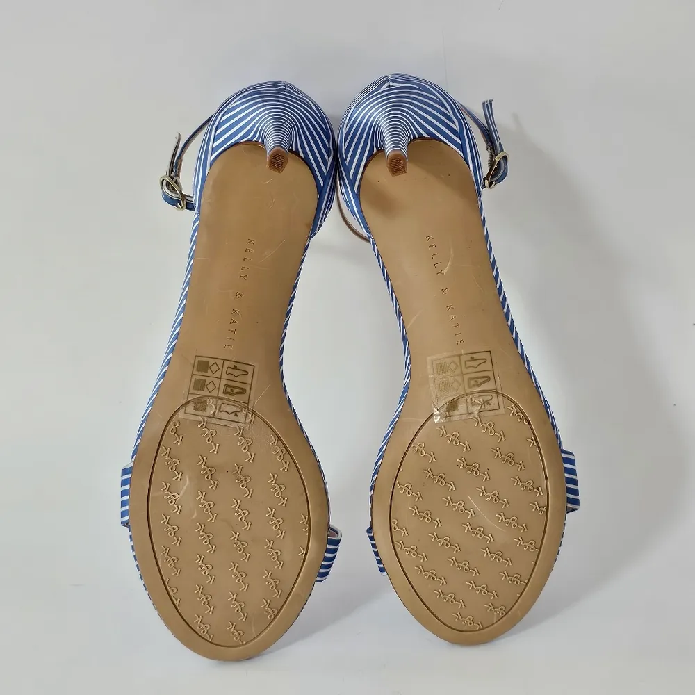 Kelly & Katie Blue Stiped Satin Heeled Sandals Size 10 - Image 9