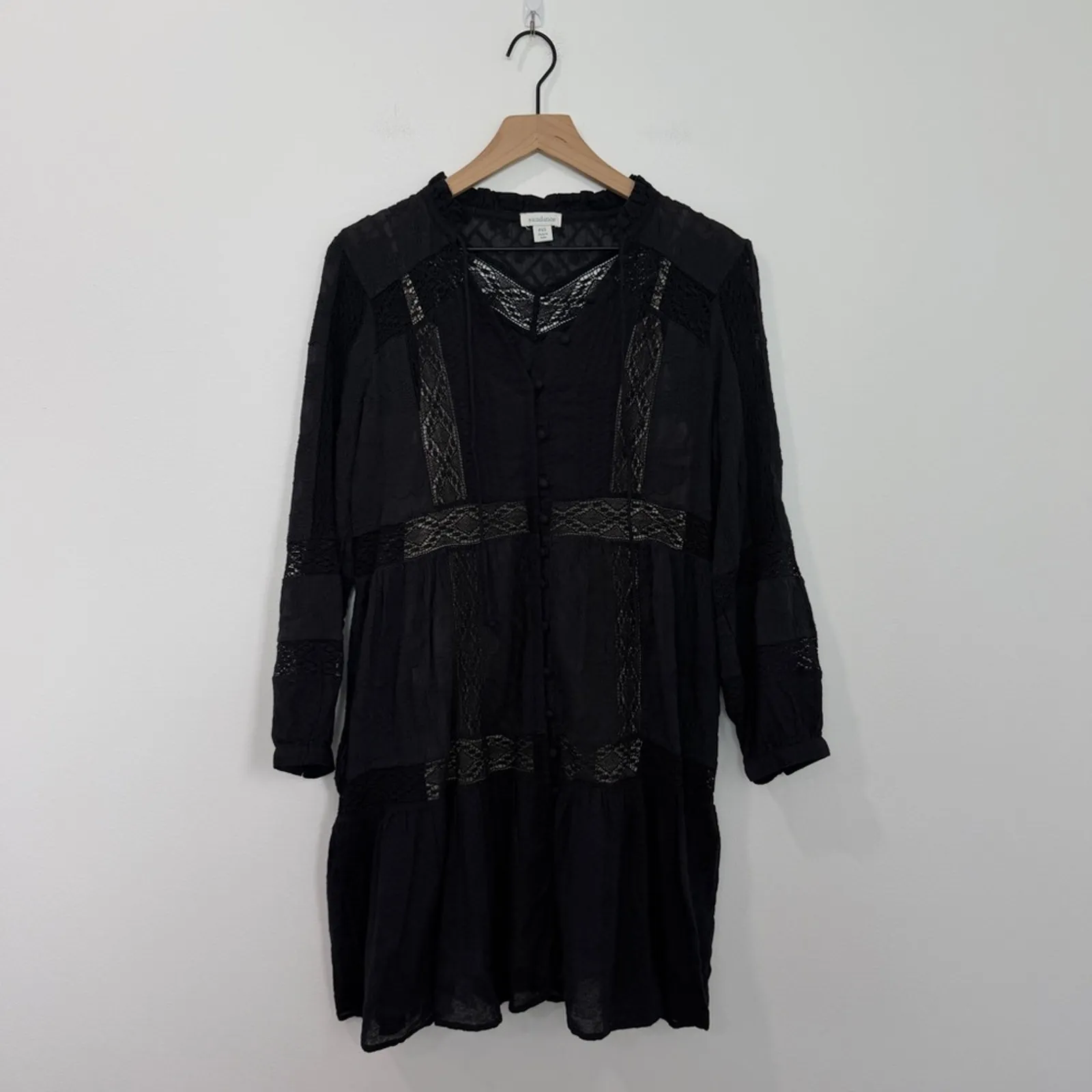 Sundance Clarabelle Dress Black Embroidered Lace Puff Sleeve Bohemian Petite XS - Image 2