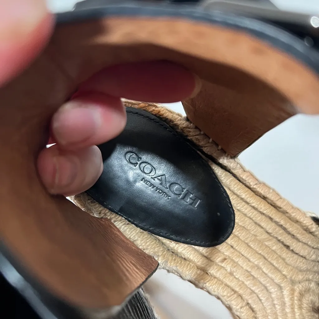 Coach Espadrille Wedges Primrose Raffia Leather Sandals Size 8.5 Women - Image 8