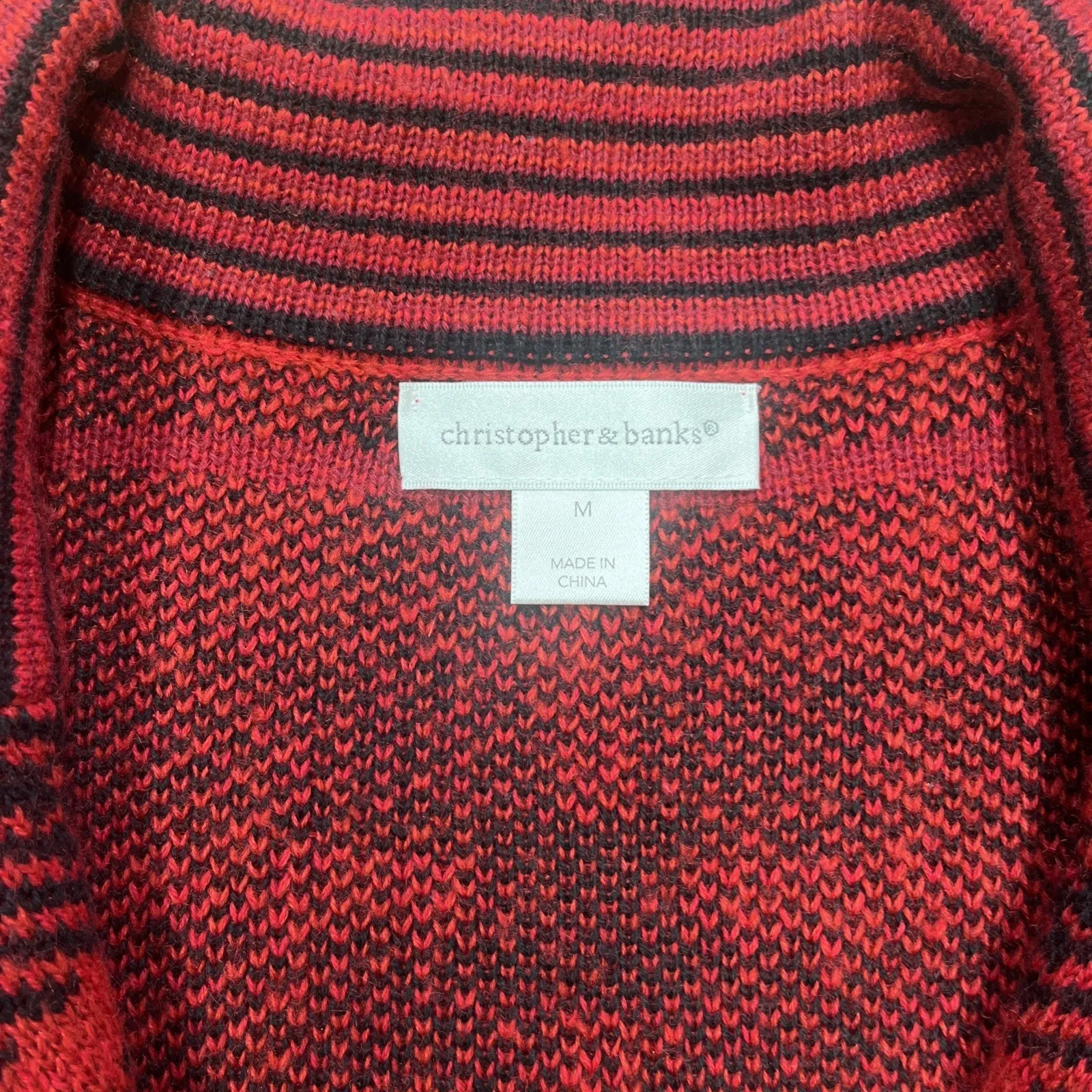 CHRISTOPHER & BANKS Knit Sweater Blazer Red Black Plaid Sz Medium Career Mature - Image 3