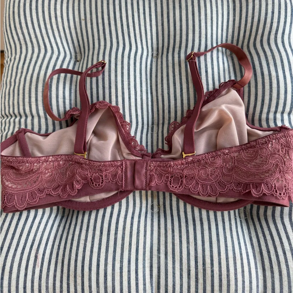 SOMA Unlined Punge Bra in Rose Pink Mauve Sheer Lace Size 36D - Image 3