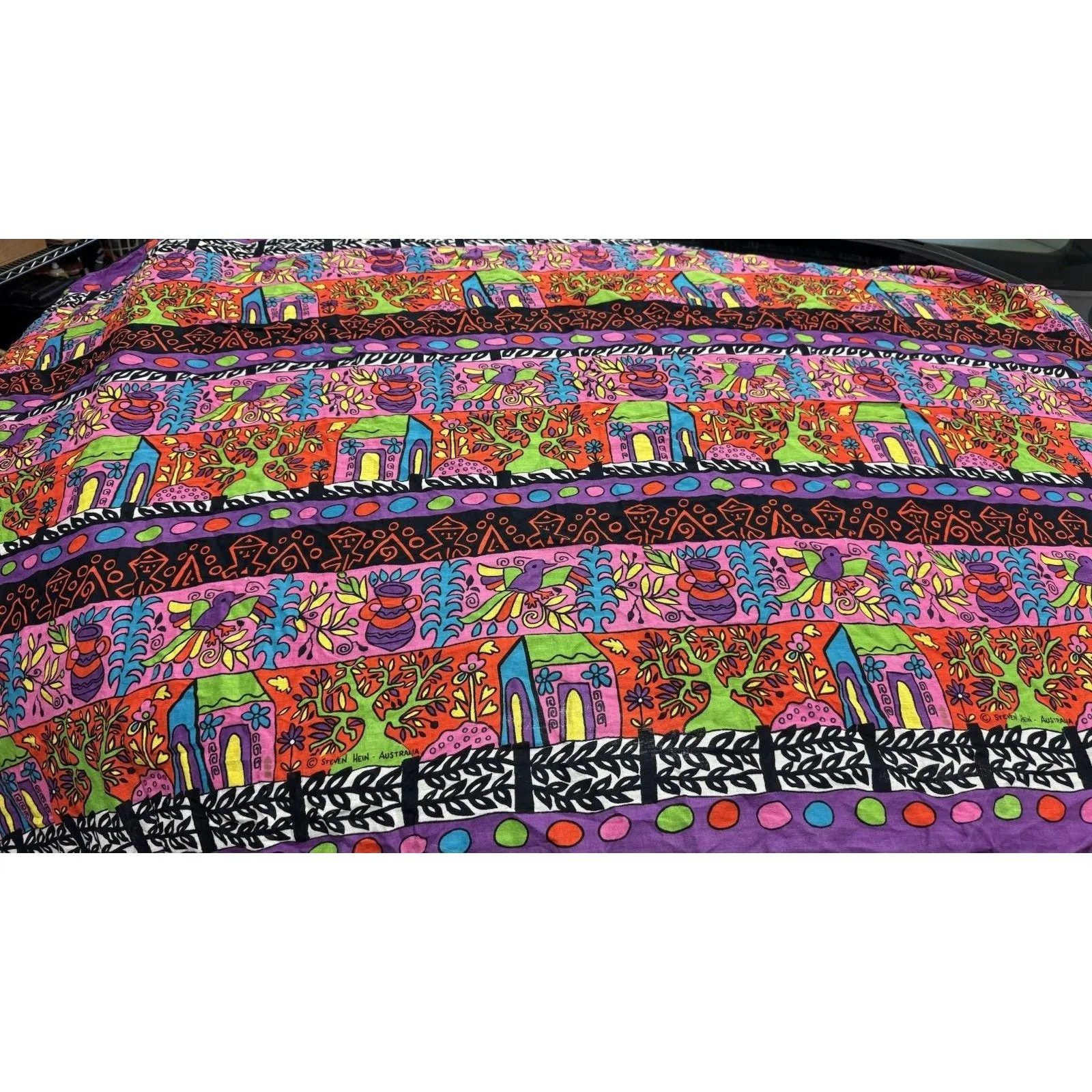 Steven Hein Australia Bright Block Print Cotton Scarf Wrap Rectangle 68 x 41 - Image 5