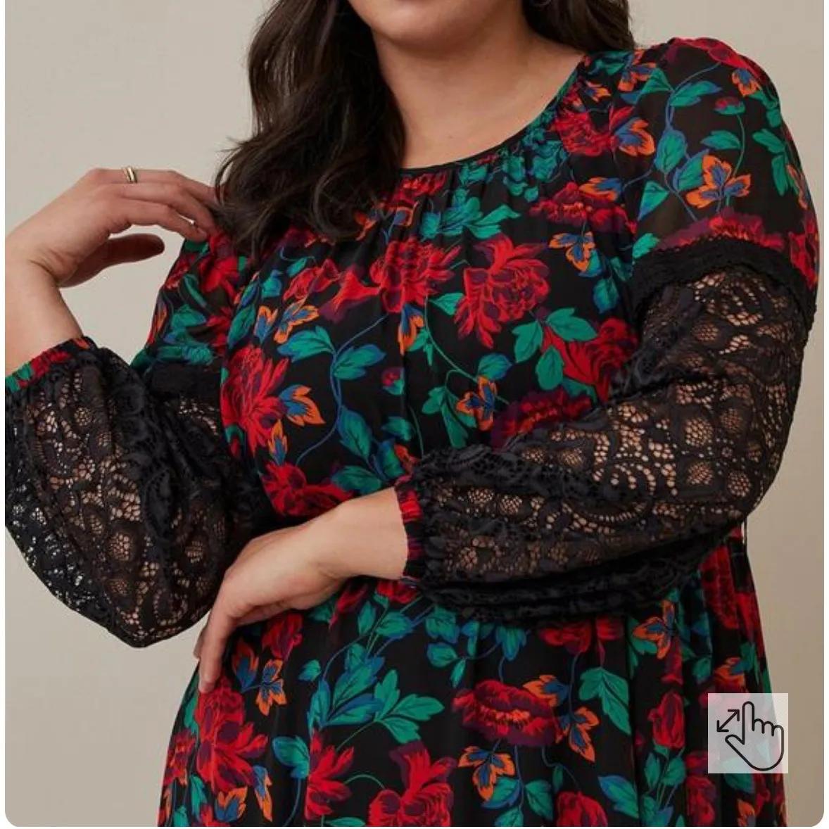 NWT Torrid Cottagecore Whimsigoth Chiffon Maxi Peasant Dress Floral Black  4X - Image 3