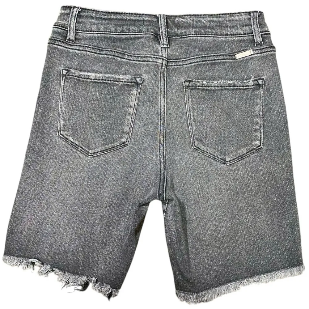 KanCan Colt High Rise Bermuda Shorts Charcoal Frayed Hem Sz 9/28 Black - Image 3