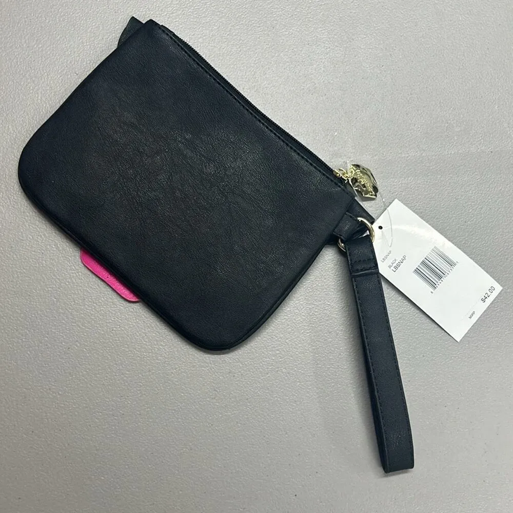 Luv Betsey Johnson Black Wristlet Coin Purse White Puppy Dog Face Ears NWT - Image 3
